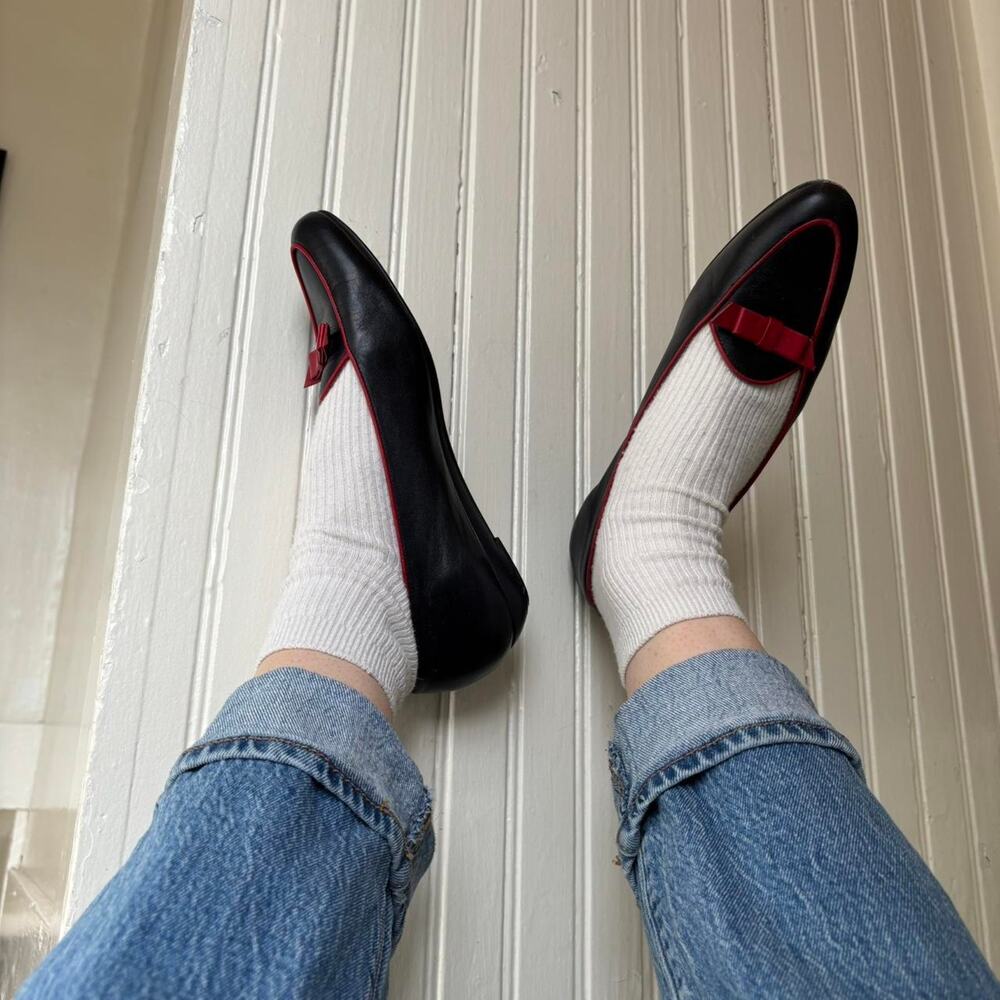 Amalfi  Italian Leather Black Red Bow Loafer Flats 7